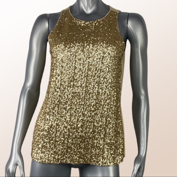 Express | Gold Sequin Medium Tank Top - Picture 1 of 9